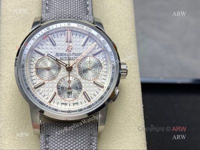 Audemars Piguet Royal Oak Offshore 41mm 7750 Movement 316L Steel White Face Grey Canvas Band Watch